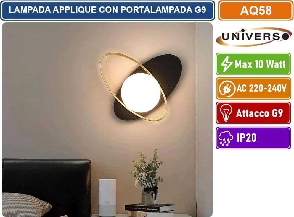 UNIVERSO AQ58 APPLIQUE LAMPADA DA INTERNO A PARATE IN STILE CONTEMPORANEO MAX 10W ATTACCO G9 - 2