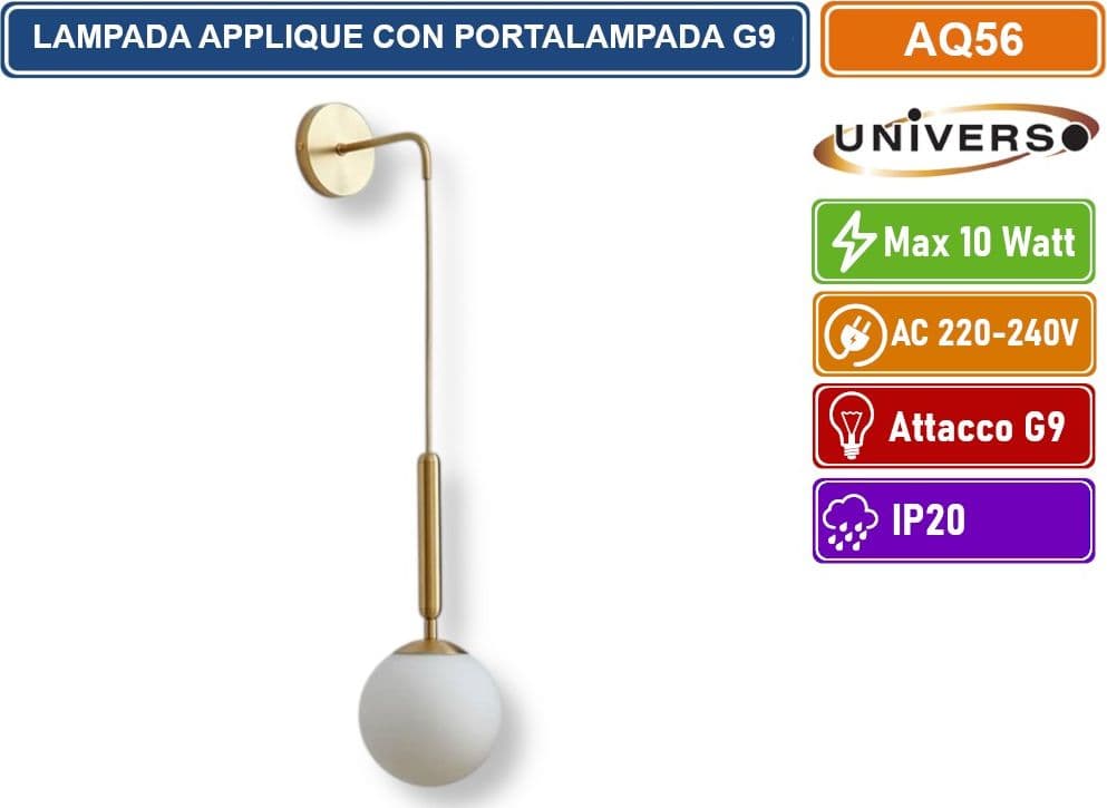 UNIVERSO AQ56 APPLIQUE LAMPADA DA INTERNO A PARATE IN STILE CONTEMPORANEO MAX 10W ATTACCO G9