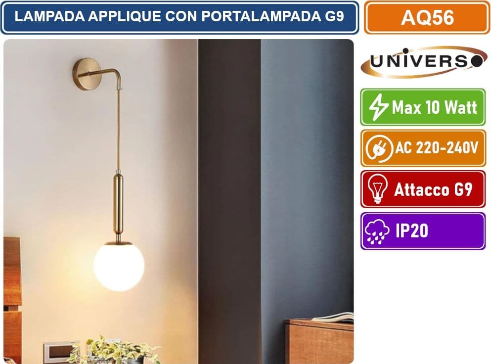 UNIVERSO AQ56 APPLIQUE LAMPADA DA INTERNO A PARATE IN STILE CONTEMPORANEO MAX 10W ATTACCO G9 - 2