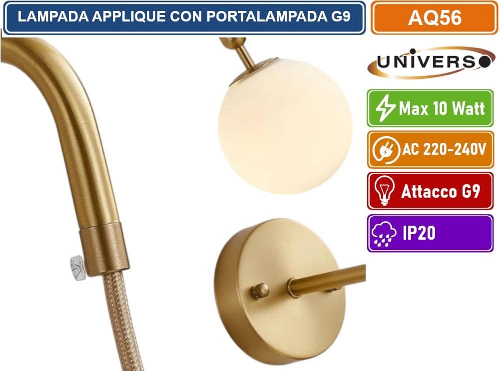 UNIVERSO AQ56 APPLIQUE LAMPADA DA INTERNO A PARATE IN STILE CONTEMPORANEO MAX 10W ATTACCO G9 - 4