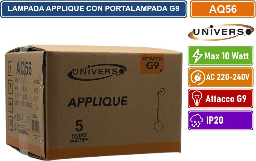 UNIVERSO AQ56 APPLIQUE LAMPADA DA INTERNO A PARATE IN STILE CONTEMPORANEO MAX 10W ATTACCO G9 - 5