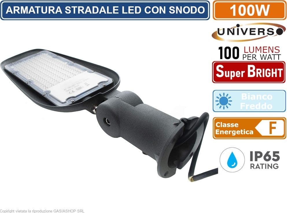 UNIVERSO LP-100F PROIETTORE FARO ARMATURA STRADALE LED 100W CON SNODO INCORPORATO DA ESTERNO IP65 LUCE BIANCO FREDDO 6500K - 2