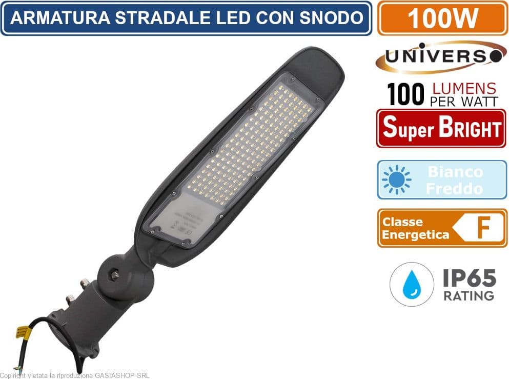 UNIVERSO LP-100F PROIETTORE FARO ARMATURA STRADALE LED 100W CON SNODO INCORPORATO DA ESTERNO IP65 LUCE BIANCO FREDDO 6500K - 3