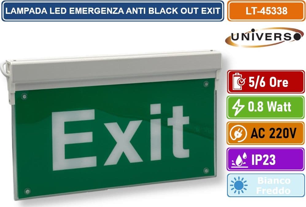 UNIVERSO LT-45338 LAMPADA LED D'EMERGENZA ANTI BLACK OUT SCRITTA EXIT - 2