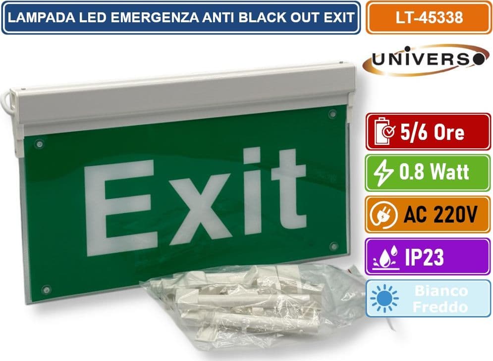 UNIVERSO LT-45338 LAMPADA LED D'EMERGENZA ANTI BLACK OUT SCRITTA EXIT - 3