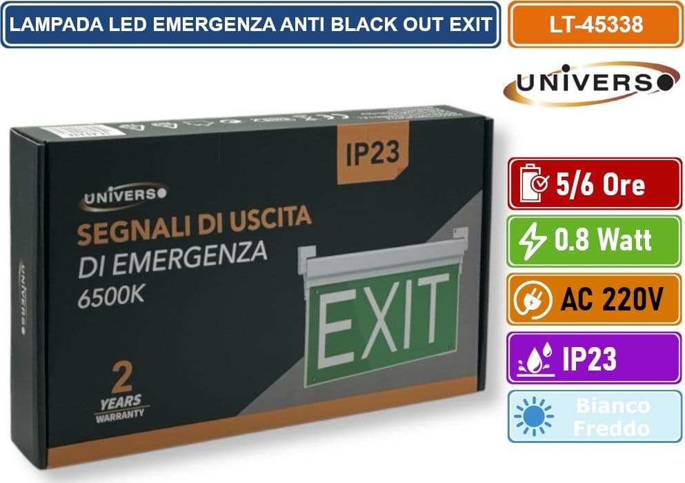 UNIVERSO LT-45338 LAMPADA LED D'EMERGENZA ANTI BLACK OUT SCRITTA EXIT - 5