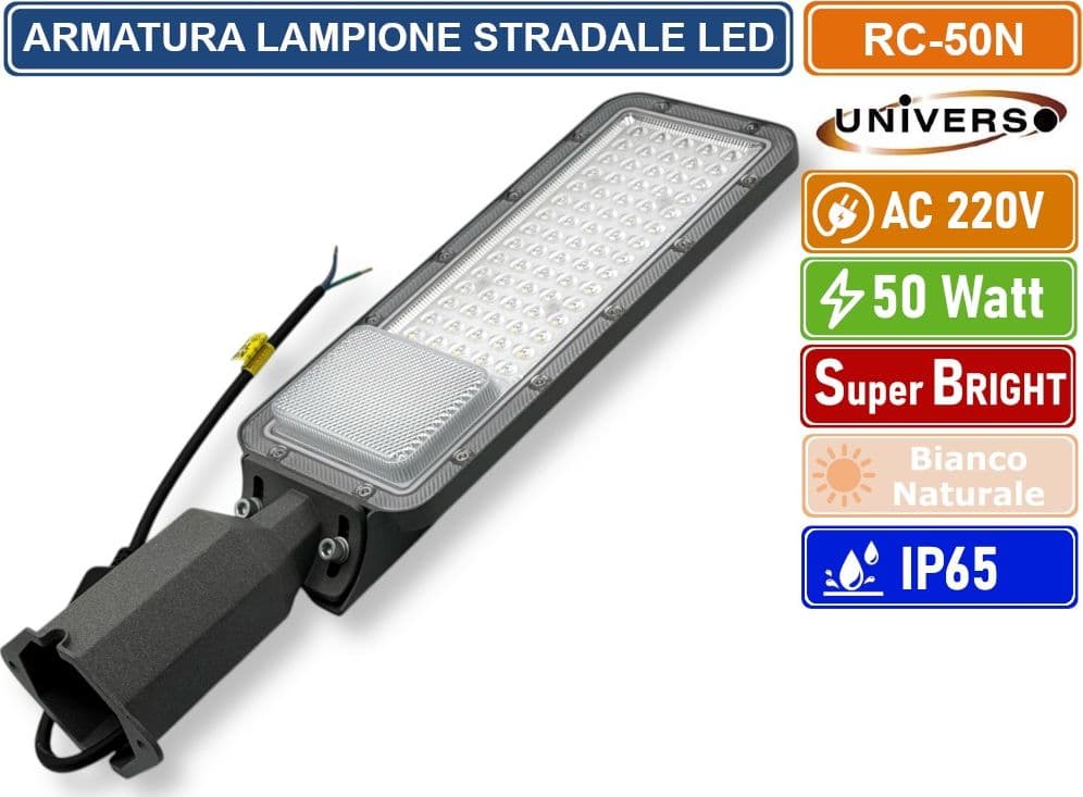 UNIVERSO RC-50N PROIETTORE FARO ARMATURA STRADALE LED 50W CON SNODO INCORPORATO DA ESTERNO IP65 LUCE BIANCO NATURALE 4000K - 2
