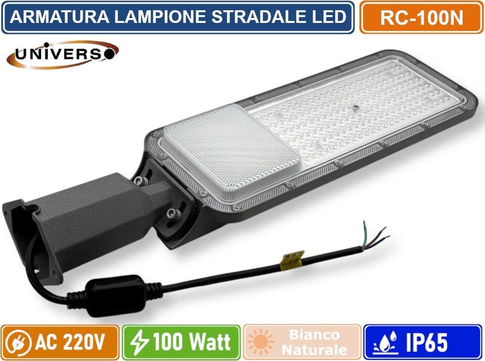 UNIVERSO RC-100N PROIETTORE FARO ARMATURA STRADALE LED 100W CON SNODO INCORPORATO DA ESTERNO IP65 LUCE BIANCO NATURALE 4000K - 2