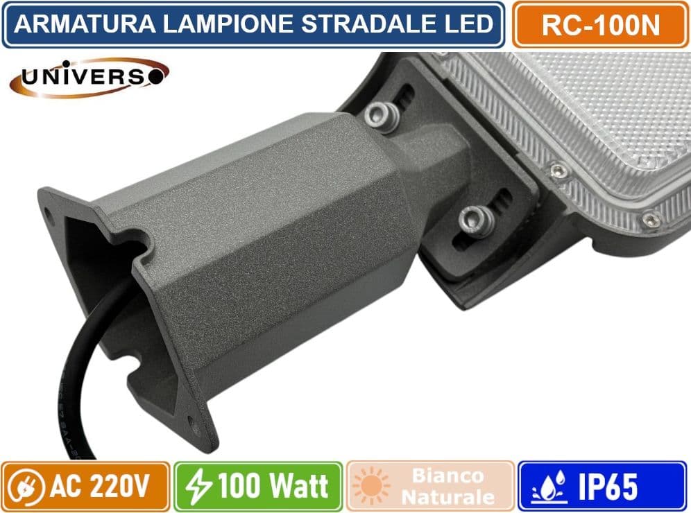 UNIVERSO RC-100N PROIETTORE FARO ARMATURA STRADALE LED 100W CON SNODO INCORPORATO DA ESTERNO IP65 LUCE BIANCO NATURALE 4000K - 4
