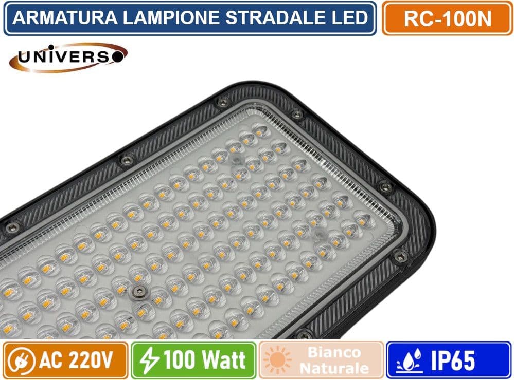 UNIVERSO RC-100N PROIETTORE FARO ARMATURA STRADALE LED 100W CON SNODO INCORPORATO DA ESTERNO IP65 LUCE BIANCO NATURALE 4000K - 5