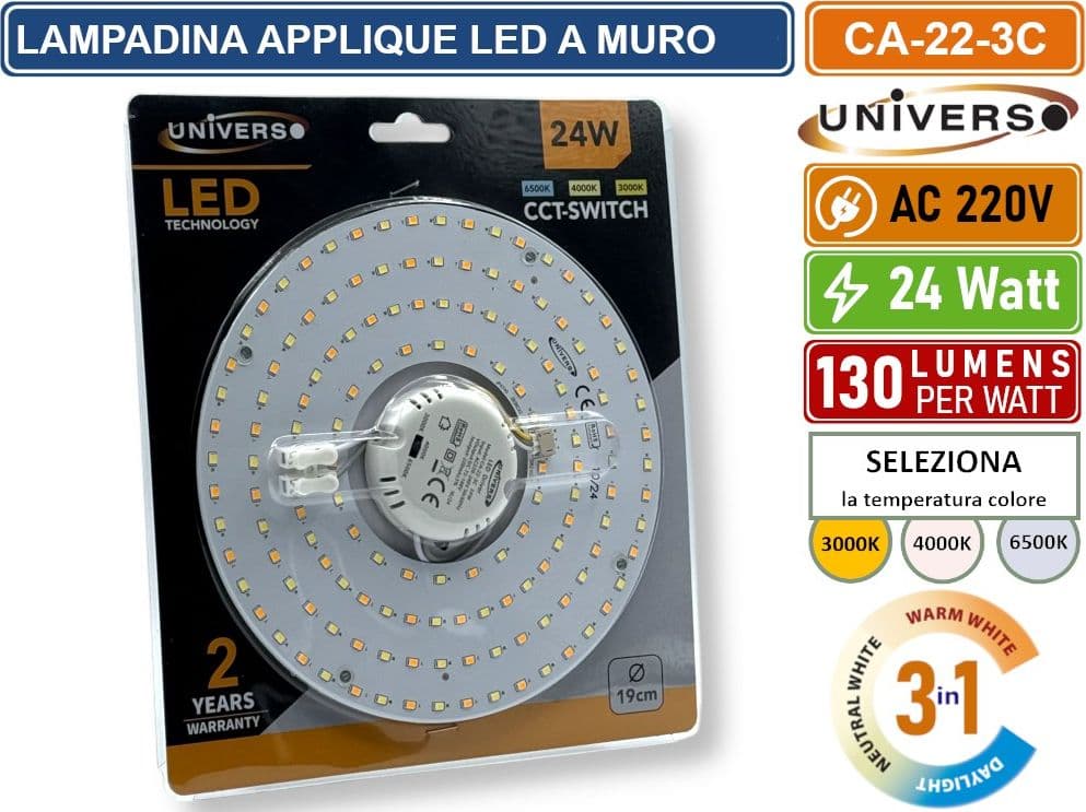 CIRCOLINA MAGNETICA NEON LED PIASTRA DISCO ANELLO PLAFONIERA CIRCOLARE LAMPADA T9 G10Q 24W Ø19CM COLORE LUCE SELEZIONABILE CCT 3IN1 3000K - 4000K -6500K - 5