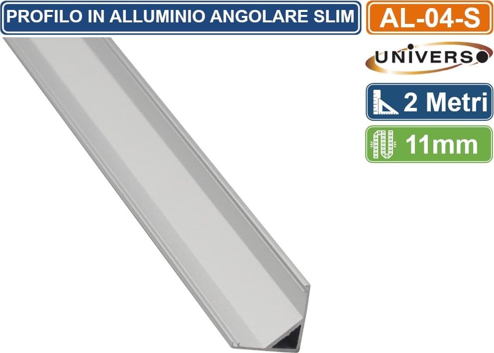 UNIVERSO AL-04-S PROFILO ANGOLARE IN ALLUMINIO PER STRISCE LED A SUPERFICIE CON COPERTURA OPACA LUNGHEZZA 2 METRI - 2