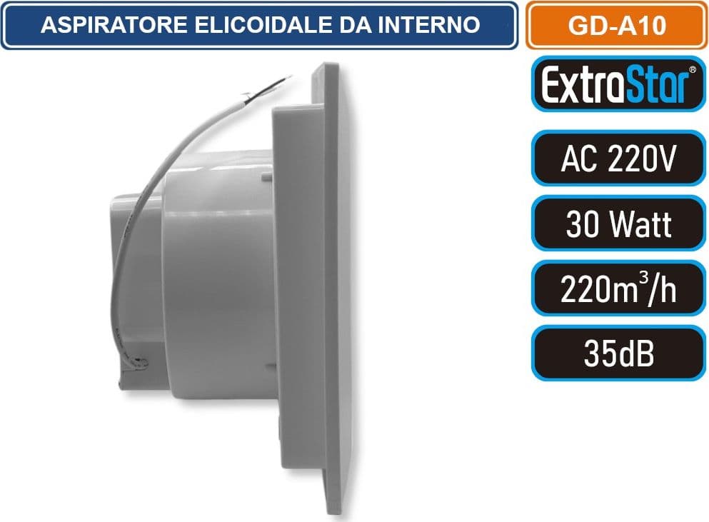 EXTRASTAR FD-A10 ASPIRATORE ELICOIDALE DA INTERNO MONTAGGIO A SOFFITTO 30W COPERTURA 220MQ/H IPX4 - 4