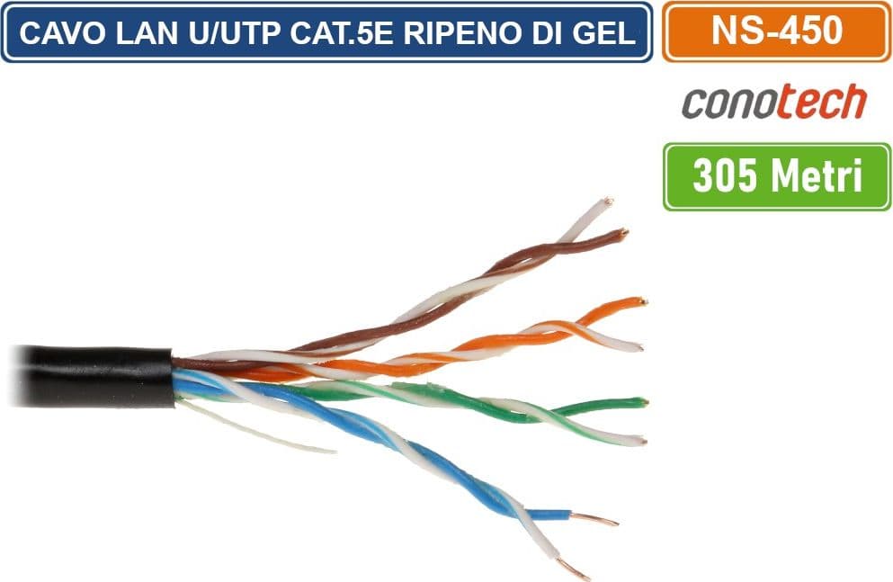 MATASSA 305 METRI CAVO DI RETE U/UTP CAT.5E RIPIENO DI GEL PER USO ESTERNO ED INTERRAMENTO 100% RAME - 2