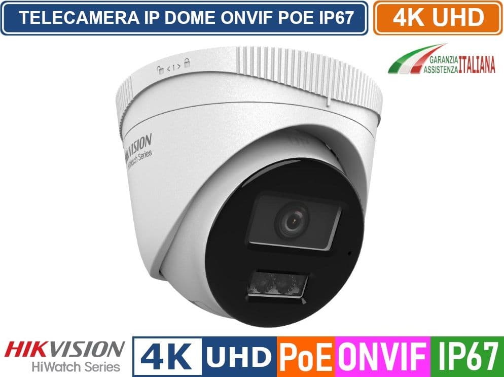 HIKVISION HWI-T280HA-LU TELECAMERA IP NETWORK DOME 8 MEGAPIXEL ULTRA HD 2.8MM DOPPIA ILLUMINAZIONE MICROFONO IP67 - 2