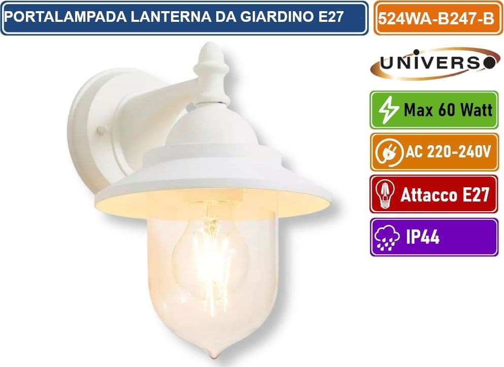 UNIVERSO 524WA-B247-B PORTALAMPADA LANTERNA DA GIARDINO WALL LAMP BIANCA DA MURO IP44 PER LAMPADINE E27 - 2