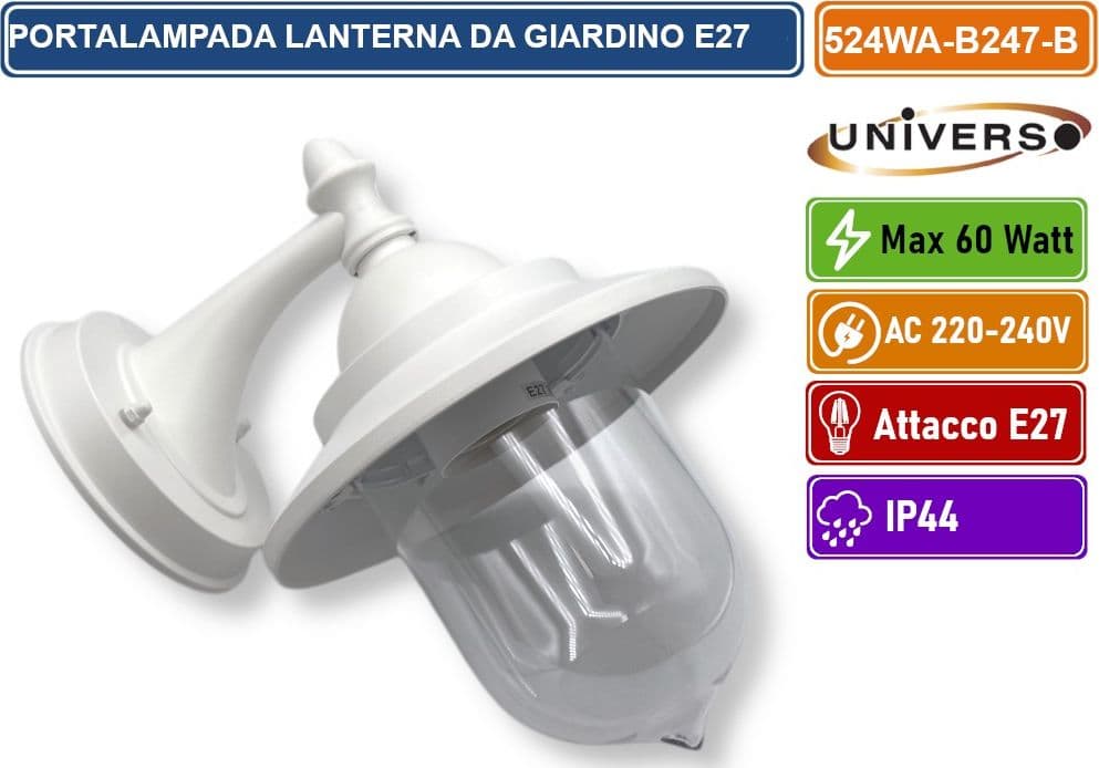 UNIVERSO 524WA-B247-B PORTALAMPADA LANTERNA DA GIARDINO WALL LAMP BIANCA DA MURO IP44 PER LAMPADINE E27 - 3