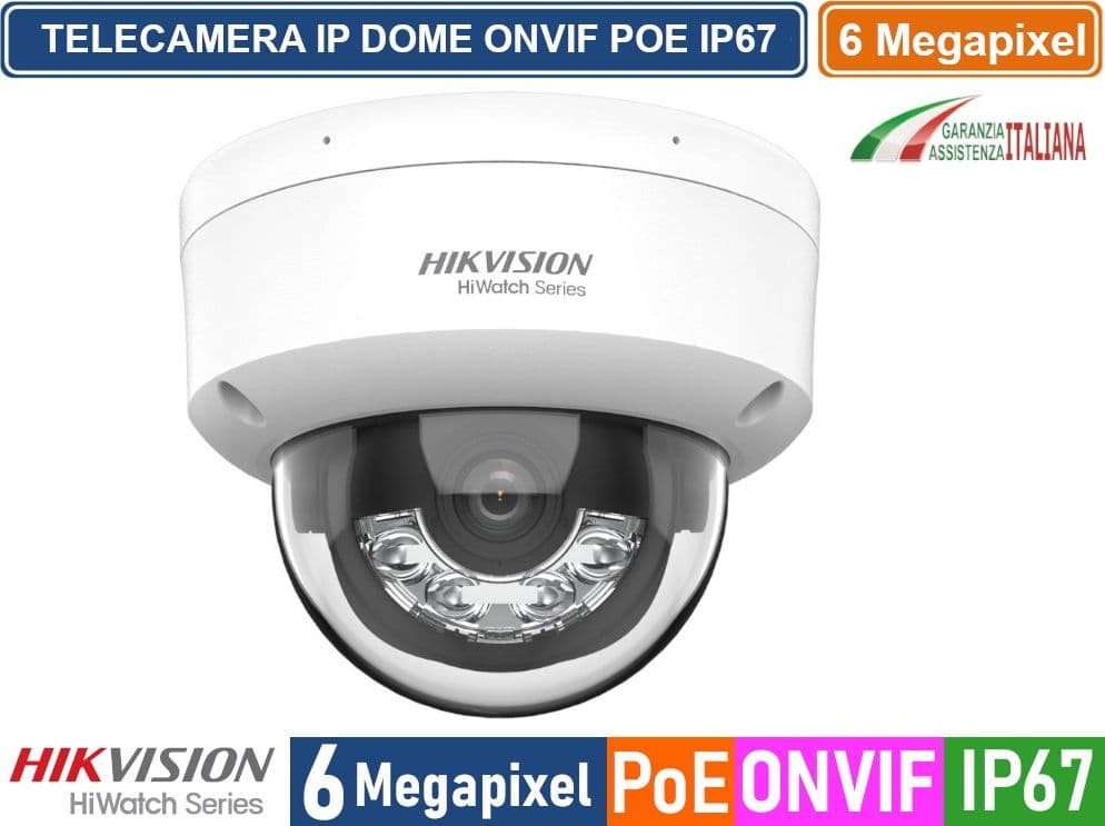 HIKVISION HWI-D160HA-LU TELECAMERA IP NETWORK DOME 6 MEGAPIXEL 2.8MM RILEVAZIONE PERSONE E VEICOLI MICROFONO IP67 - 2