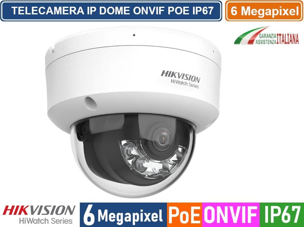 HIKVISION HWI-D160HA-LU TELECAMERA IP NETWORK DOME 6 MEGAPIXEL 2.8MM RILEVAZIONE PERSONE E VEICOLI MICROFONO IP67 - 3