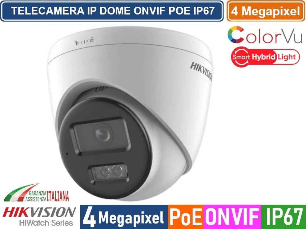 HIKVISION HWI-T249HA-LUF/SRB TELECAMERA IP NETWORK DOME COLORVU 4 MEGAPIXEL 2.8MM RILEVAZIONE PERSONE E VEICOLI MICROFONO  IP67 - 2