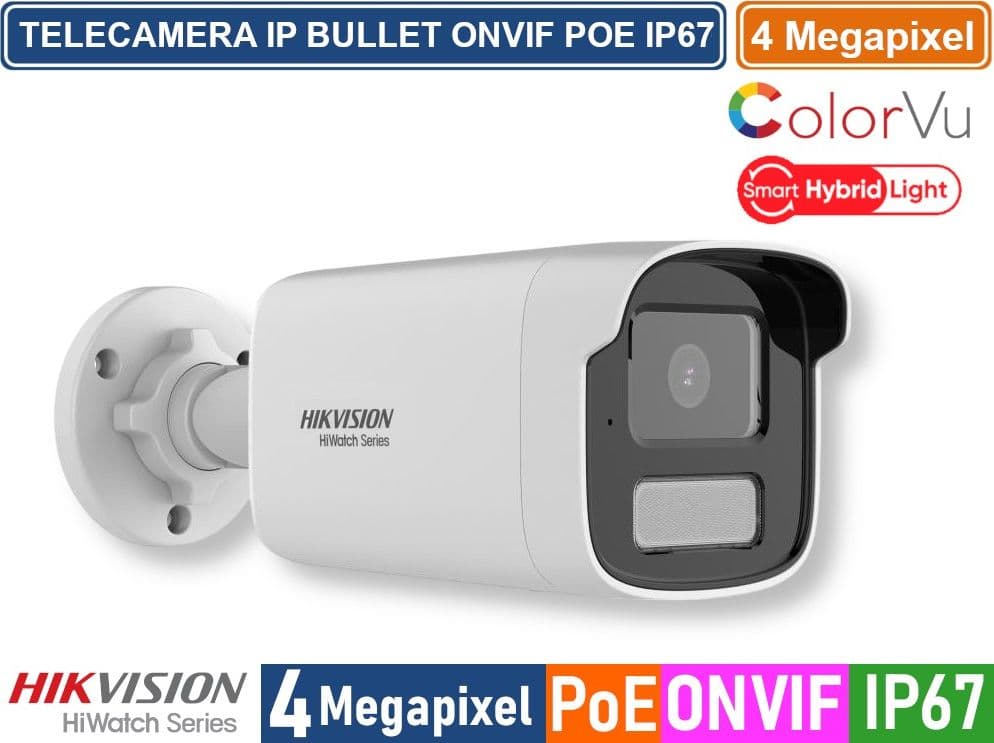 HIKVISION HWI-B149HA-LUF/SRB TELECAMERA IP NETWORK BULLET COLORVU 4 MEGAPIXEL 2.8MM RILEVAZIONE PERSONE E VEICOLI MICROFONO  IP67 - 2