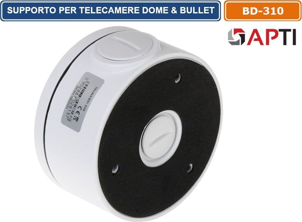 APTI BD-310 SUPPORTO A MURO METALLICO DA ESTERNO DEEP BASE PER TELECAMERE DOME E BULLET CCTV IP66 - 2