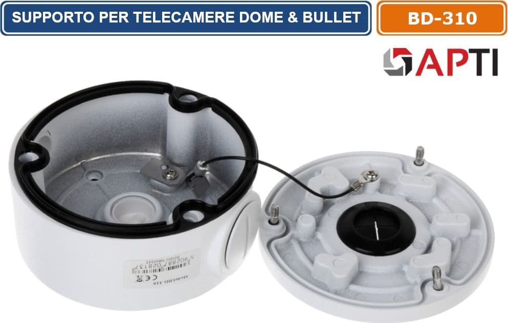 APTI BD-310 SUPPORTO A MURO METALLICO DA ESTERNO DEEP BASE PER TELECAMERE DOME E BULLET CCTV IP66 - 3