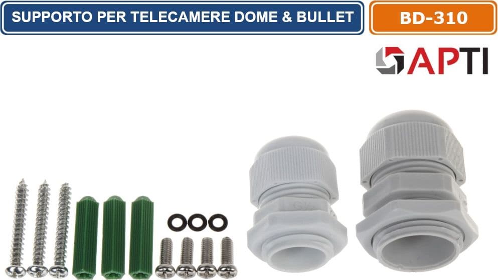 APTI BD-310 SUPPORTO A MURO METALLICO DA ESTERNO DEEP BASE PER TELECAMERE DOME E BULLET CCTV IP66 - 4