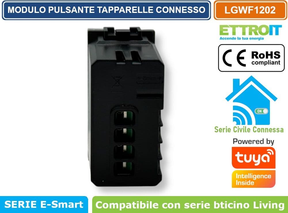 MODULO TAPPARELLE CONNESSO SMART WIFI GESTIBILE DA APP TUYA 1P 240V SILVER COMPATIBILE CON BTICINO SERIE LIVING - ETTROIT - 3