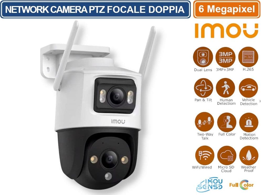 IMOU CRUISER DUAL TELECAMERA PTZ NETWORK DOPPIO OBIETTIVO 6 MP FULL COLOR RICONOSCIMENTO UMANO E VEICOLI SLOT SD IP66 - 2