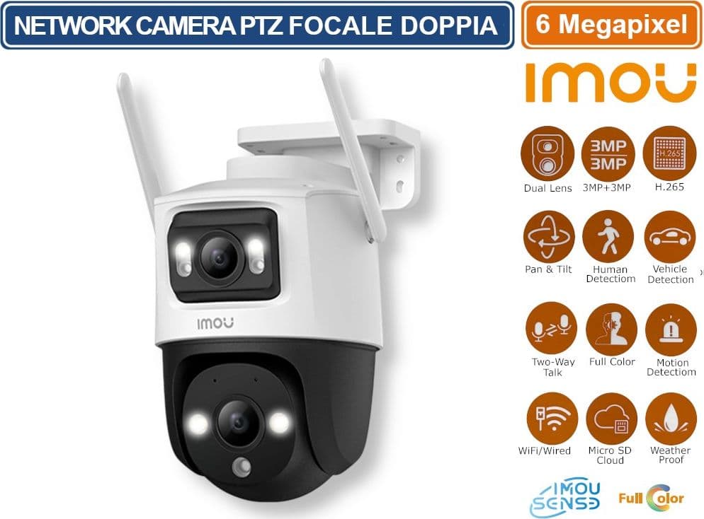 IMOU CRUISER DUAL TELECAMERA PTZ NETWORK DOPPIO OBIETTIVO 6 MP FULL COLOR RICONOSCIMENTO UMANO E VEICOLI SLOT SD IP66 - 3