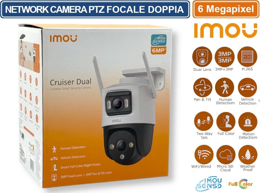 IMOU CRUISER DUAL TELECAMERA PTZ NETWORK DOPPIO OBIETTIVO 6 MP FULL COLOR RICONOSCIMENTO UMANO E VEICOLI SLOT SD IP66 - 4