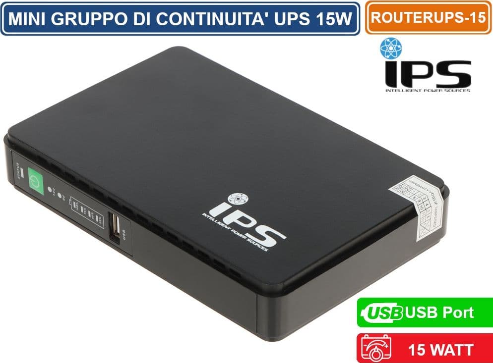 IPS GRUPPO DI CONTINUITA 15W PER MODEM ROUTER TVCC ACCESS POINT SWITCH DC 9/12V USB 3A - 2