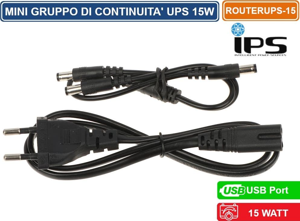 IPS GRUPPO DI CONTINUITA 15W PER MODEM ROUTER TVCC ACCESS POINT SWITCH DC 9/12V USB 3A - 5