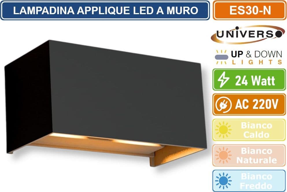 UNIVERSO LAMPADA APPLIQUE LED DA MURO NERA 24W WALL LIGHT CON DOPPIO FASCIO LUMINOSO REGOLABILE IP65 - 2