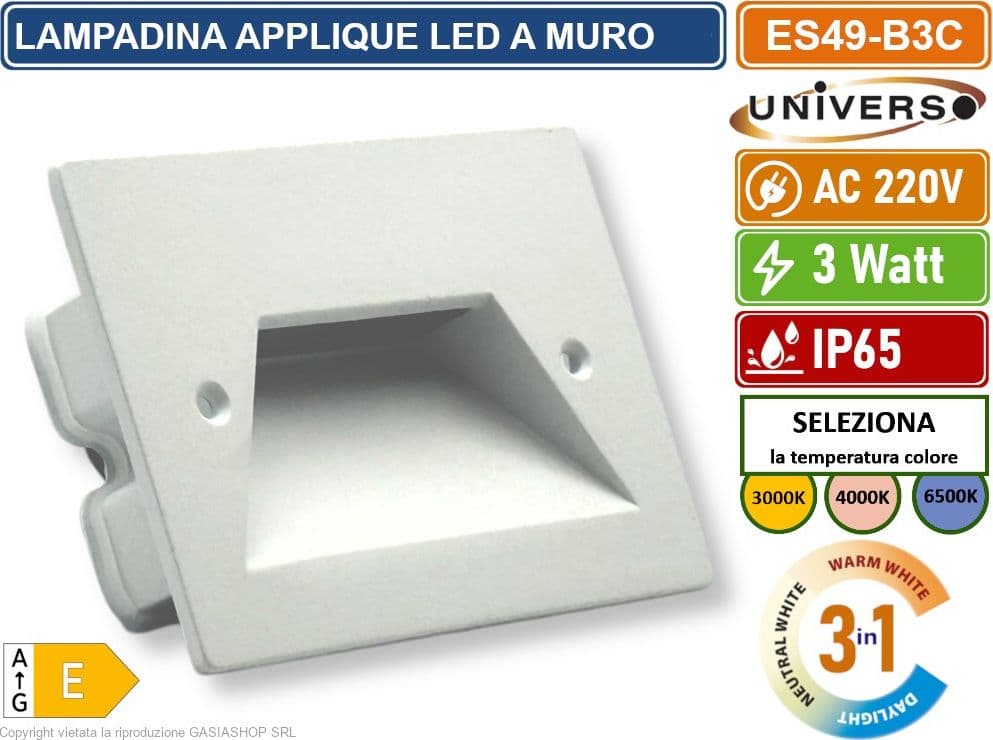 UNIVERSO ES49-B3C PUNTO LUCE SEGNAPASSO RETTANGOLARE LED AD INCASSO CAMBIA COLORE CCT 3IN1 3W 24° DA ESTERNO IP65 - 2