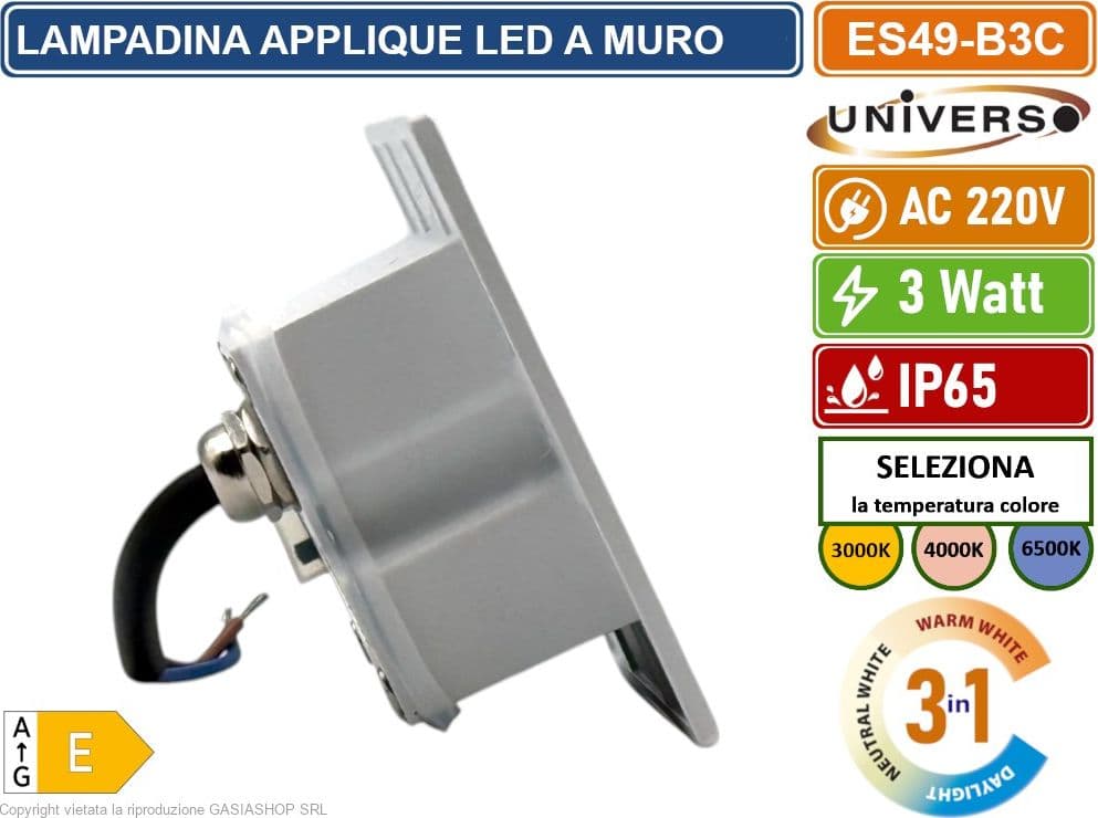 UNIVERSO ES49-B3C PUNTO LUCE SEGNAPASSO RETTANGOLARE LED AD INCASSO CAMBIA COLORE CCT 3IN1 3W 24° DA ESTERNO IP65 - 3