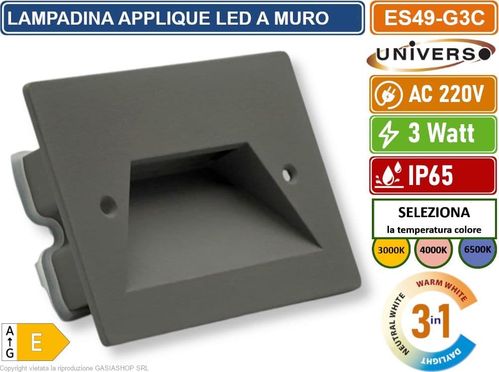 UNIVERSO ES49-G3C PUNTO LUCE SEGNAPASSO RETTANGOLARE LED AD INCASSO CAMBIA COLORE CCT 3IN1 3W 24° DA ESTERNO IP65 - 2