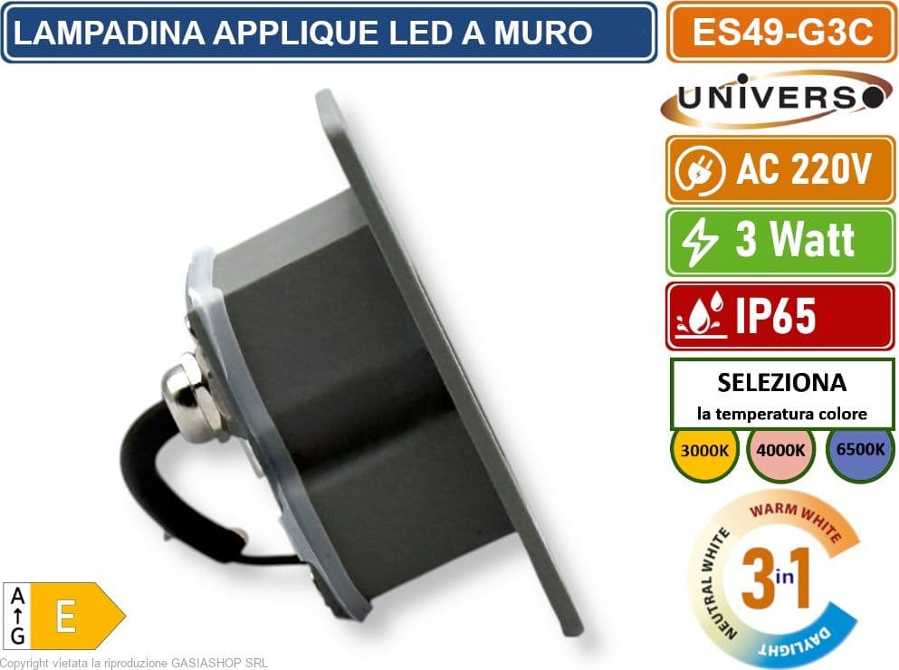 UNIVERSO ES49-G3C PUNTO LUCE SEGNAPASSO RETTANGOLARE LED AD INCASSO CAMBIA COLORE CCT 3IN1 3W 24° DA ESTERNO IP65 - 3