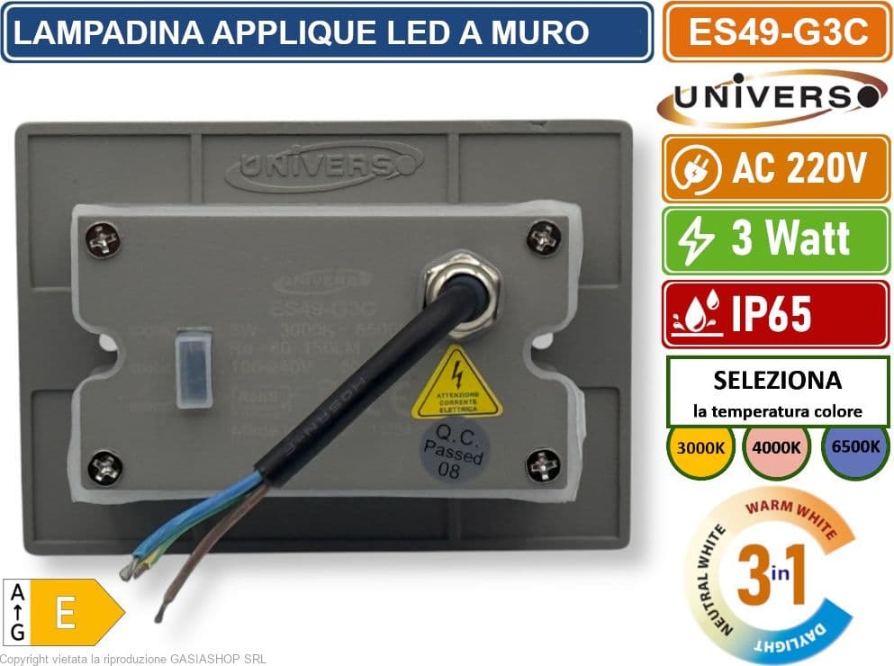 UNIVERSO ES49-G3C PUNTO LUCE SEGNAPASSO RETTANGOLARE LED AD INCASSO CAMBIA COLORE CCT 3IN1 3W 24° DA ESTERNO IP65 - 4