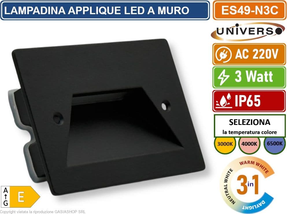 UNIVERSO ES49-N3C PUNTO LUCE SEGNAPASSO RETTANGOLARE LED AD INCASSO CAMBIA COLORE CCT 3IN1 3W 24° DA ESTERNO IP65 - 2