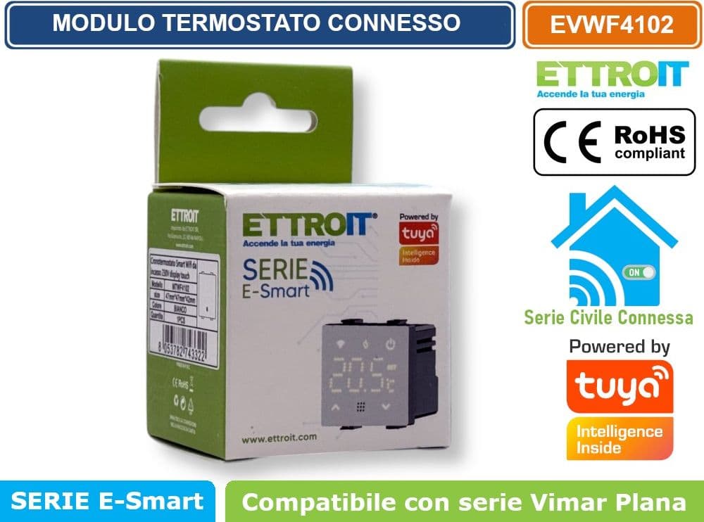 MODULO TERMOSTATO CONNESSO SMART WIFI GESTIBILE DA APP TUYA 2P 240V BIANCO COMPATIBILE CON VIMAR SERIE PLANA- ETTROIT - 5