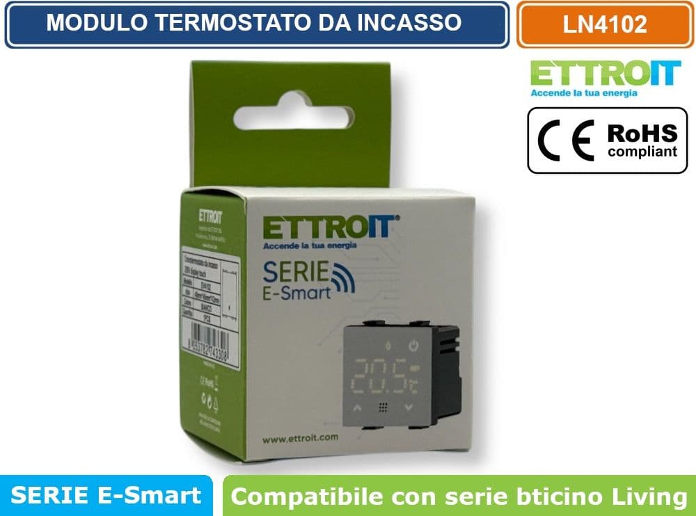 MODULO TERMOSTATO PROGRAMMABILE DA INCASSO 2P 240V DISPLAY TOUCH COMPATIBILE CON BTICINO SERIE LIVING - ETTROIT - 5