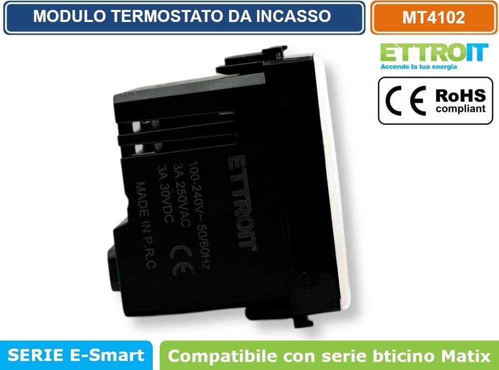 MODULO TERMOSTATO PROGRAMMABILE DA INCASSO 2P 240V DISPLAY TOUCH COMPATIBILE CON BTICINO SERIE MATIX - ETTROIT - 3