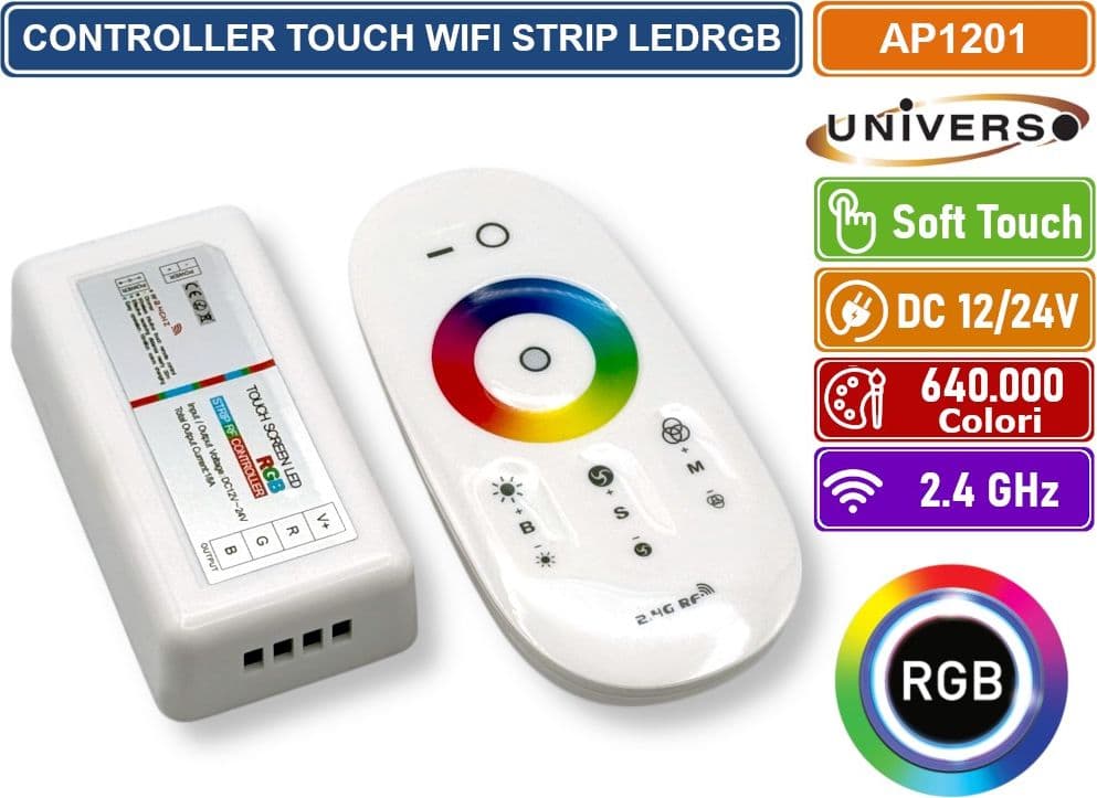 UNIVERSO AP1201 TELECOMENDO CONTROLLER TOUCH WIRELESS PER STRIP LED RGB DC 12/24V PORTATA 30 METRI - 2