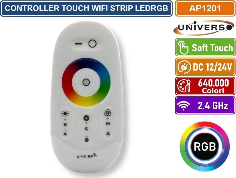 UNIVERSO AP1201 TELECOMENDO CONTROLLER TOUCH WIRELESS PER STRIP LED RGB DC 12/24V PORTATA 30 METRI - 3