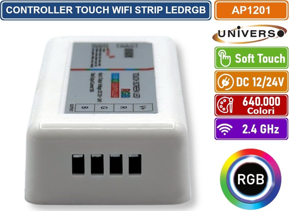 UNIVERSO AP1201 TELECOMENDO CONTROLLER TOUCH WIRELESS PER STRIP LED RGB DC 12/24V PORTATA 30 METRI - 4