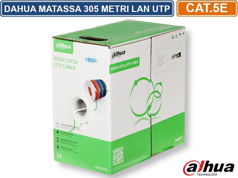 MATASSA BOBINA DAHUA CAVO RETE 305 METRI ETHERNET UTP CAT 5E 4X2 AWG 24 LAN RJ45 CCA - 3