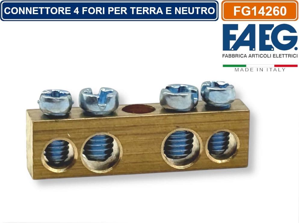 FAEG FG14260 CONNETTORE NUDO 4 FORI PER TERRA E NEUTRO 2x10 mm² + 2x16 mm²