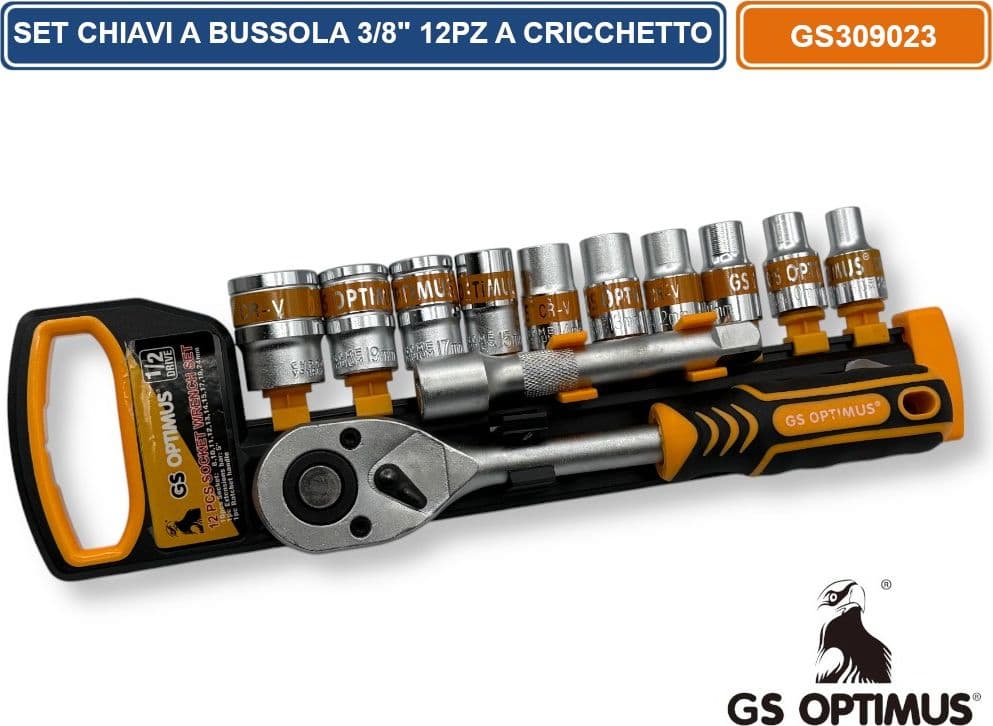 KIT 12 PEZZI SERIE DI CHIAVI A BUSSOLA MISURE DALLA 8 A 24MM 1/2" CON CHIAVE A CRICCHETTO E PROLUNGA - 2